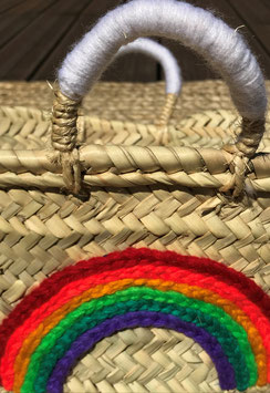 Mini Rainbow Basket – Handwoven Seagrass with Wool Rainbow