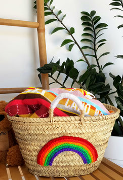 Mini Rainbow Basket – Handwoven Seagrass with Wool Rainbow