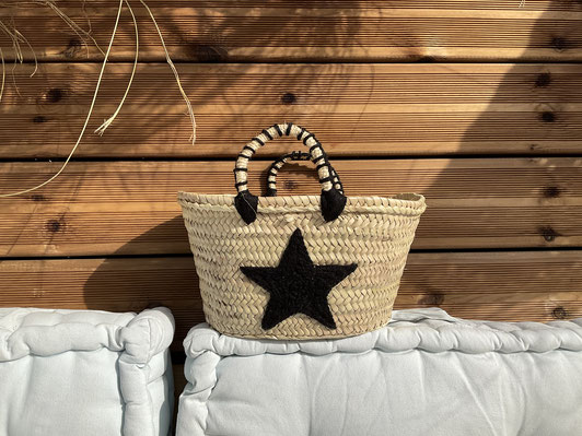 Mini Star Basket – Handwoven Seagrass with Black Wool Star