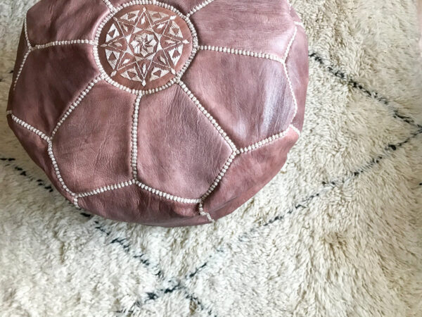 Moroccan Pouf Stool in Natural Brown Leather – Handcrafted O