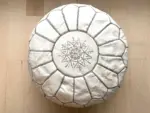 Handmade Moroccan Leather Pouf – Round Ottoman Footstool (20