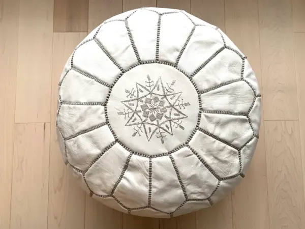 Handmade Moroccan Leather Pouf – Round Ottoman Footstool (20