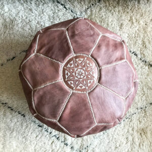 Moroccan Pouf Stool in Natural Brown Leather – Handcrafted O