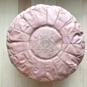 Handmade Moroccan Leather Pouf Ottoman – Full-Grain Lambskin