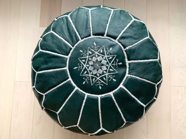 Authentic Moroccan Leather Pouf Ottoman – Handmade Full-Grai