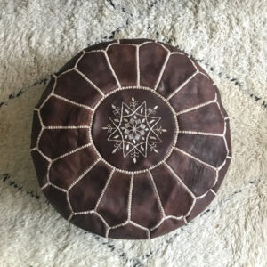 Handmade Moroccan Brown Leather Pouf – 53x30 cm Ottoman Seat
