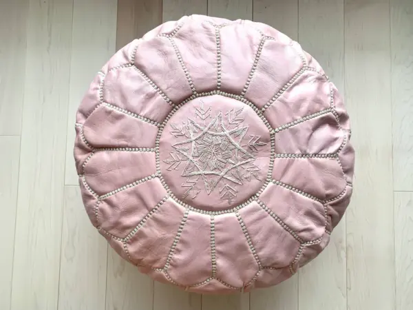 Handmade Moroccan Leather Pouf Ottoman – Full-Grain Lambskin