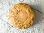 Moroccan Pouf in Yellow Leather – Handmade Round Ottoman