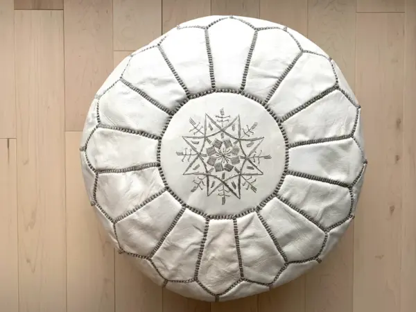 Handmade Moroccan Leather Pouf – Round Ottoman Footstool (20