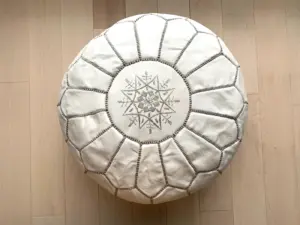 Handmade Moroccan Leather Pouf – Round Ottoman Footstool (20