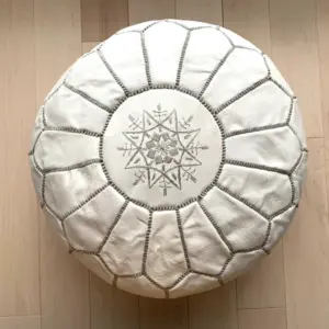 Handmade Moroccan Leather Pouf – Round Ottoman Footstool (20
