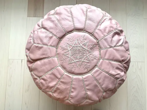 Handmade Moroccan Leather Pouf Ottoman – Full-Grain Lambskin