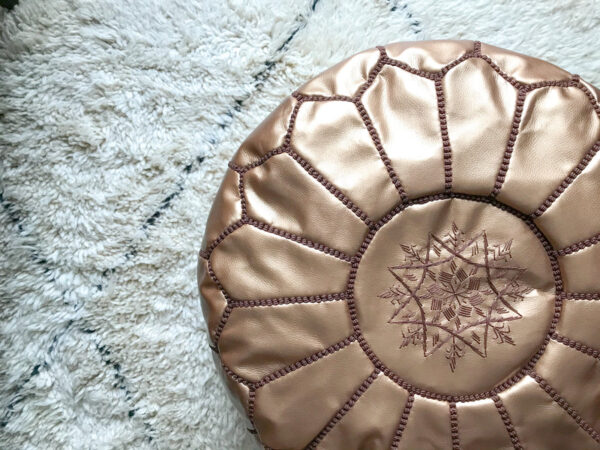 Moroccan Pouf in Bronze Faux Leather – Vegan Handcrafted