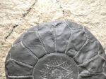 Moroccan Pouf in Gray Leather – Handmade Round Ottoman Seat