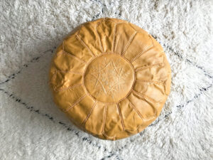 Moroccan Pouf in Yellow Leather – Handmade Round Ottoman