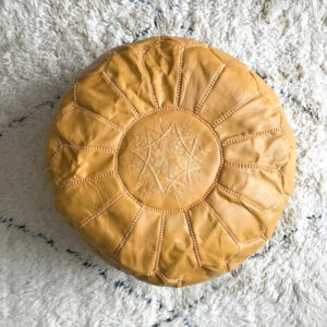 Moroccan Pouf in Yellow Leather – Handmade Round Ottoman