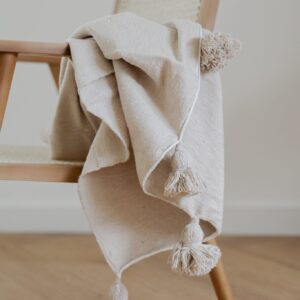 Pom Pom Wool Throw Blanket – Handwoven Moroccan Blanket