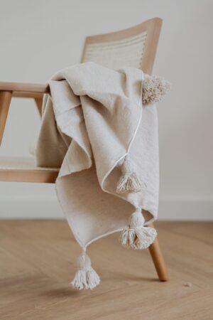 Pom Pom Wool Throw Blanket – Handwoven Moroccan Blanket