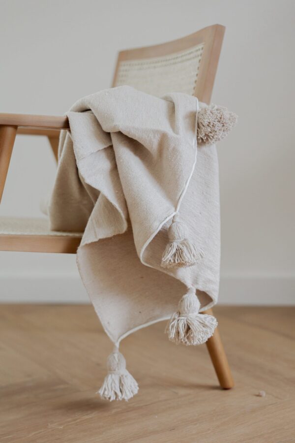 Pom Pom Wool Throw Blanket – Handwoven Moroccan Blanket