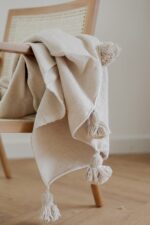 Pom Pom Wool Throw Blanket – Handwoven Moroccan Blanket