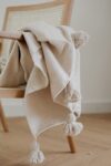 Pom Pom Wool Throw Blanket – Handwoven Moroccan Blanket