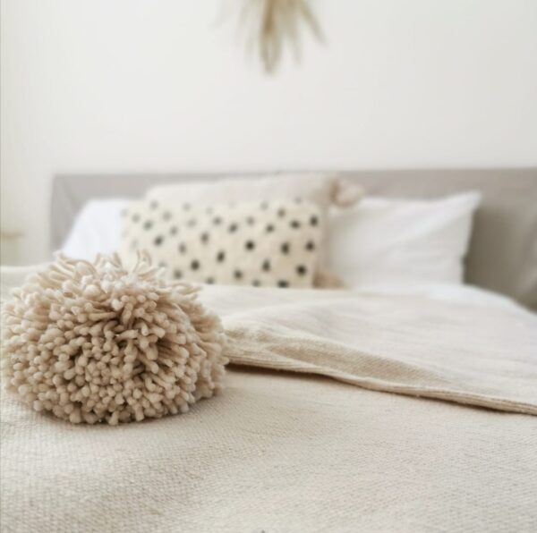 Pom Pom Wool Throw Blanket – Handwoven Moroccan Blanket