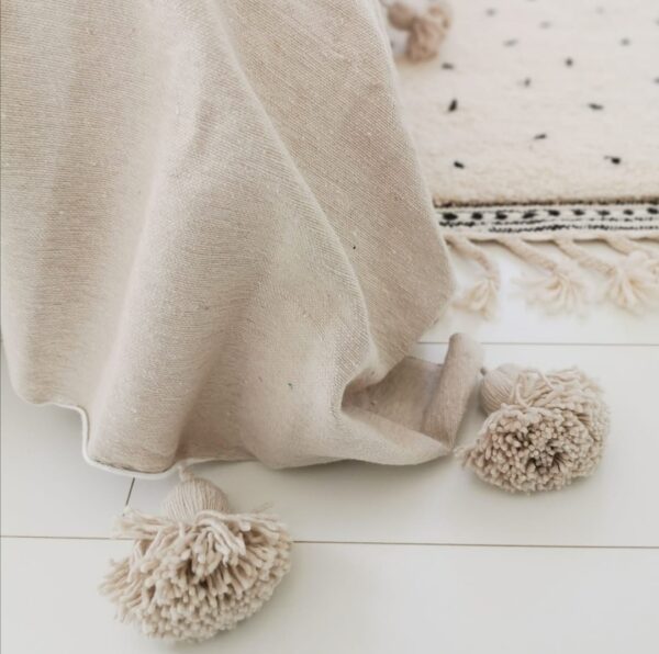 Pom Pom Wool Throw Blanket – Handwoven Moroccan Blanket