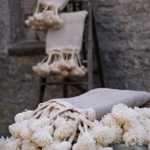 Pom Pom Wool Throw Blanket – Handwoven Moroccan Blanket