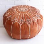 Handmade Moroccan Embroidered Leather Pouf Ottoman – Mandala Design (21″ × 12″)