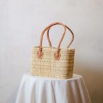 Handwoven Reed Basket with Brown Leather Handles – 3 Sizes