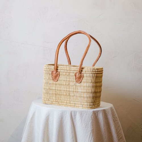 Handwoven Reed Basket with Brown Leather Handles – 3 Sizes