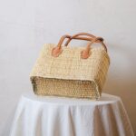 Handwoven Reed Basket with Brown Leather Handles – 3 Sizes