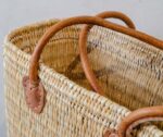 Handwoven Reed Basket with Brown Leather Handles – 3 Sizes