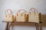 Handwoven Reed Basket with Brown Leather Handles – 3 Sizes