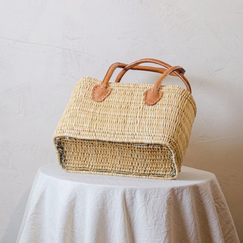 Handwoven Reed Basket with Brown Leather Handles – 3 Sizes