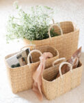 Handwoven Moroccan Rush Tote Basket – Rectangular Market Bag