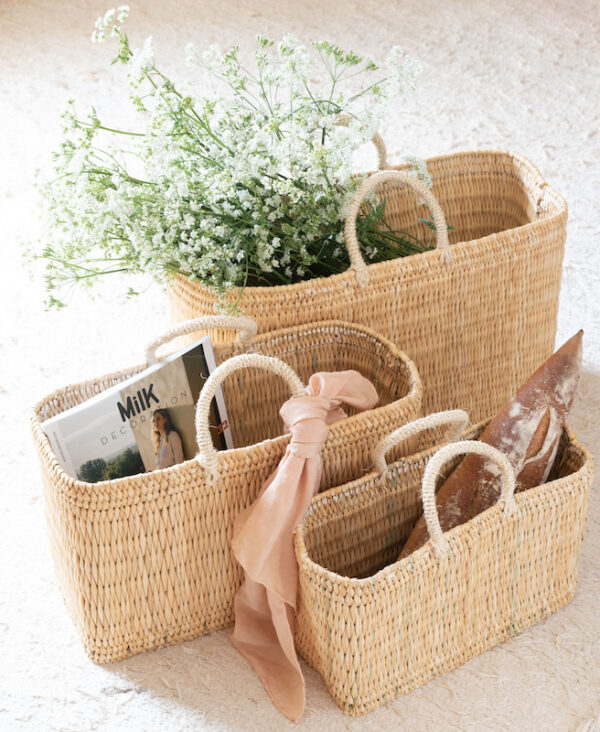 Handwoven Moroccan Rush Tote Basket – Rectangular Market Bag