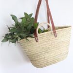 Handwoven Moroccan Palm Tote – Brown Double Leather Handles