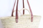 Handwoven Moroccan Palm Tote – Brown Double Leather Handles