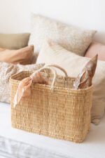 Handwoven Moroccan Rush Tote Basket – Rectangular Market Bag