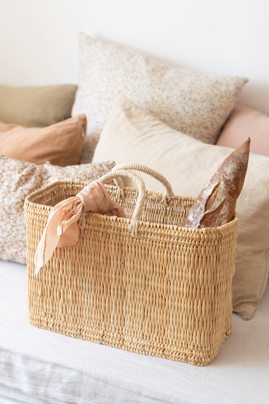 Handwoven Moroccan Rush Tote Basket – Rectangular Market Bag