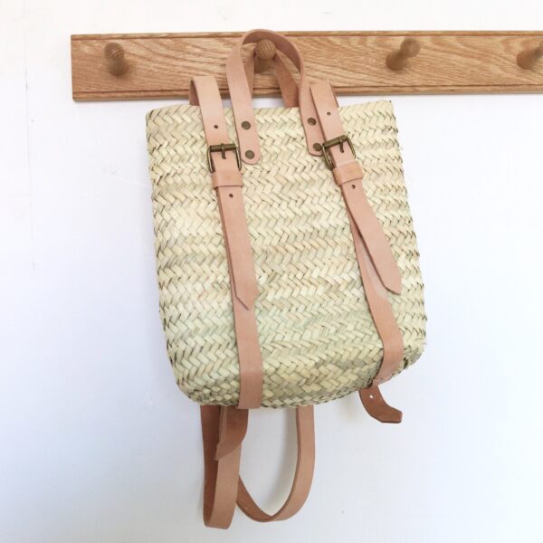 Moroccan Straw Backpack with Adjustable Leather Straps