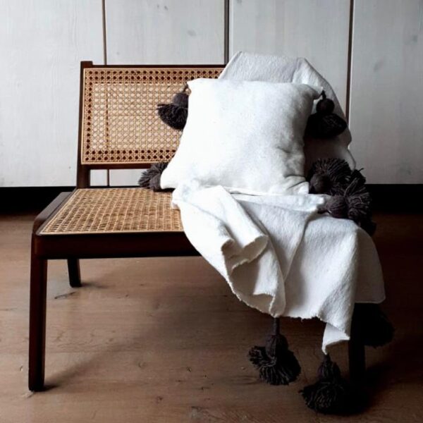 Pom Pom Wool Throw Blanket – Handwoven Moroccan Blanket