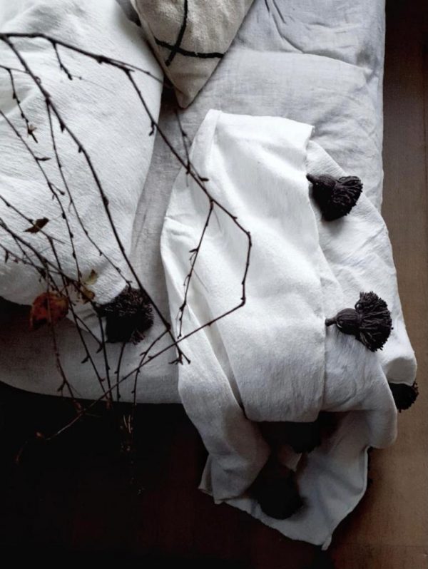 Pom Pom Wool Throw Blanket – Handwoven Moroccan Blanket