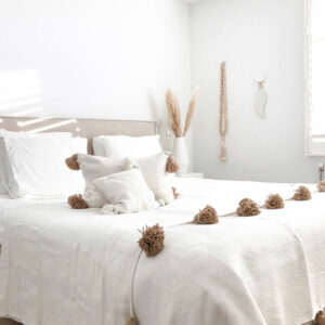 Pom Pom Wool Throw Blanket – Handwoven Moroccan Blanket