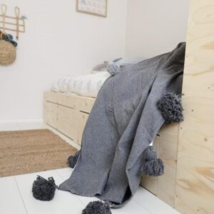 Pom Pom Wool Throw Blanket – Handwoven Moroccan Blanket