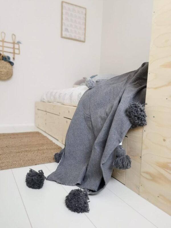 Pom Pom Wool Throw Blanket – Handwoven Moroccan Blanket