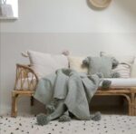 Pom Pom Wool Throw Blanket – Handwoven Moroccan Blanket