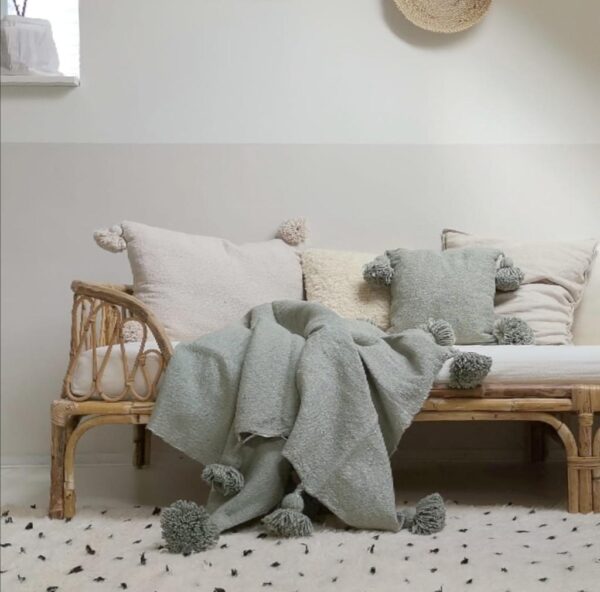 Pom Pom Wool Throw Blanket – Handwoven Moroccan Blanket