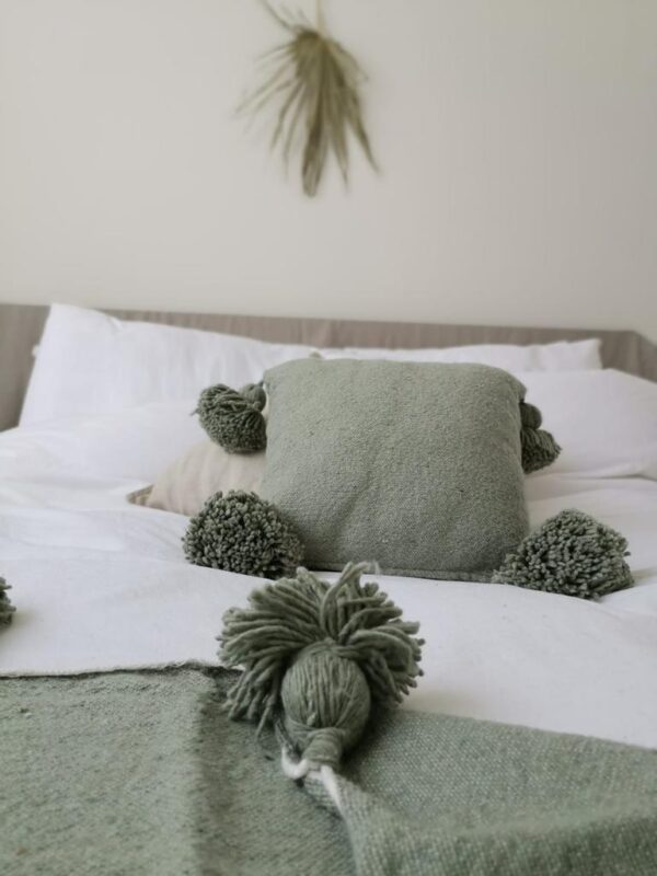 Pom Pom Wool Throw Blanket – Handwoven Moroccan Blanket